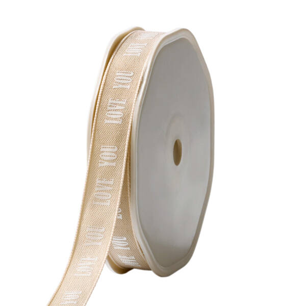 Lint faux linen lichtbruin 'Love you' woven edge 16 mm x20 m 8.033520.02