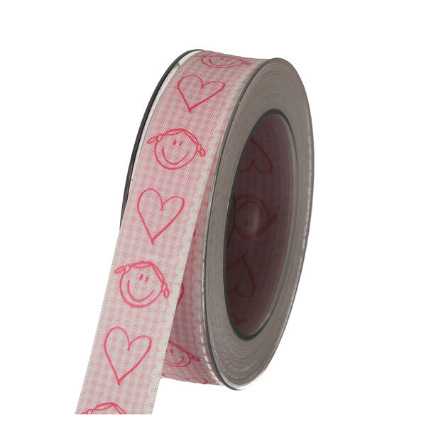 Lint 'meisje met hartje' roze 25 mm x20 m X929 025 21.0020