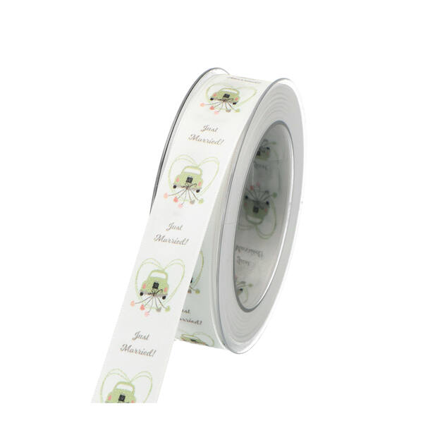 Lint 'Just Married' wit groen 25 mm x20 m 314a 025 01 0020
