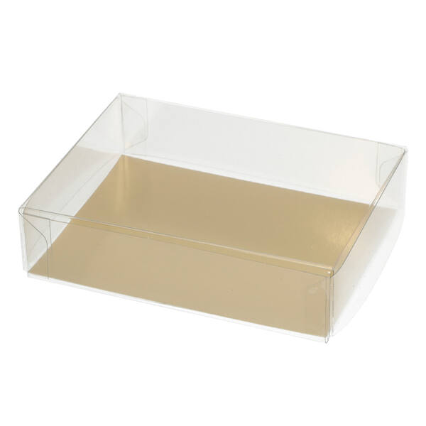 Bonbondozen micadoos transparant met bodem goud 120x90x30/30 mm