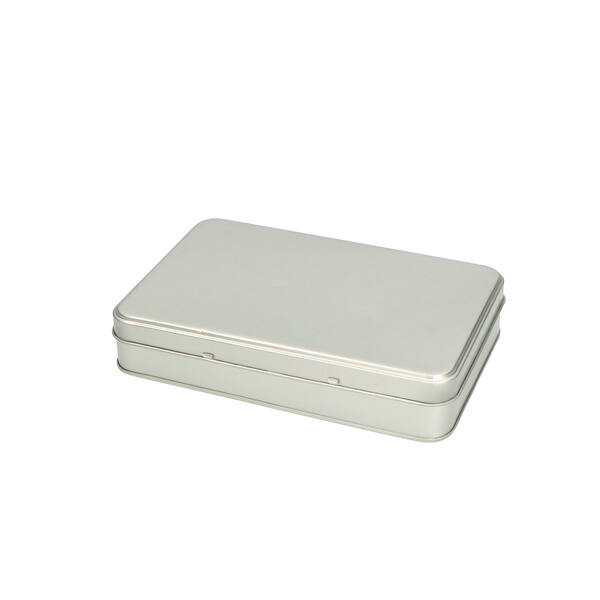 Blik rechthoekig met scharnierdeksel zilver 192x127x36 mm