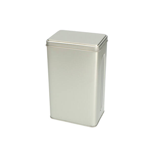 Blik rechthoekig 1,25 kg met scharnierdeksel zilver 191x87x255 mm