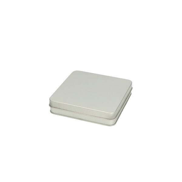 Blik vierkant (plat) met scharnierdeksel zilver 120x120x25 mm