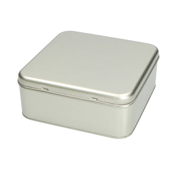 Koekblik vierkant met los overschuifdeksel zilver 165x165x67 mm