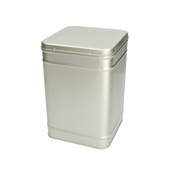 Blik vierkant 1 kg met scharnierdeksel zilver 145x145x214 mm