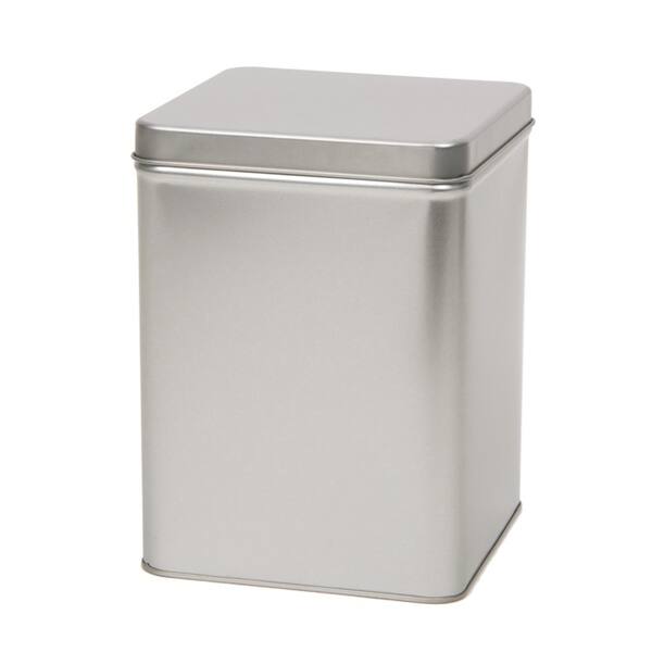 Blik vierkant 750 gram met scharnierdeksel zilver 128x128x174 mm