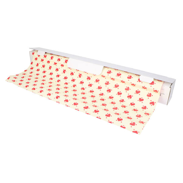 Folie PP op rol crème rood 'hartjes' 60 cm x40 m