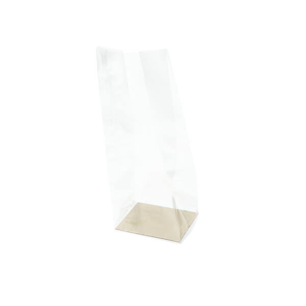 MicaBag zakjes transparant met zijvouw en goudkarton 30 mµ 100+80x320 mm
