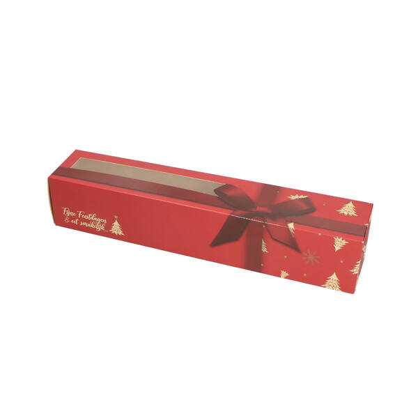 Staafkokers Kerst met venster (BV) 320x60x60 mm 'Christmas bow red' FSC