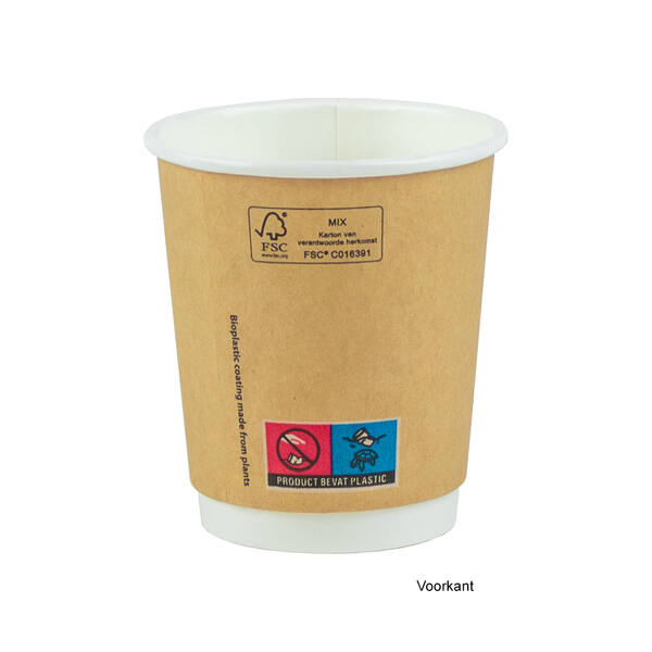 Bekers PLA kraft dubbelwandig 8 oz/240 ml ø 80 mm