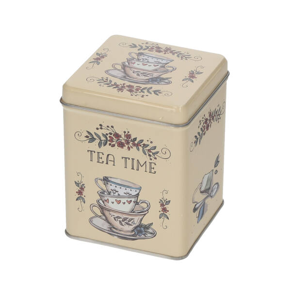 Blik vierkant 'Tea Time' 100 gram met los overschuifdeksel