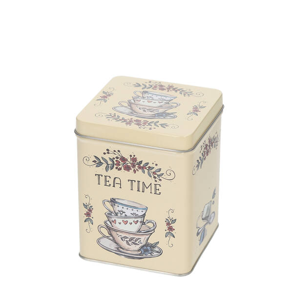 Blik vierkant 'Tea Time' 200 gram met los overschuifdeksel