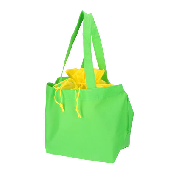 Draagtassen non woven voor paasei groot groen/geel 230x155x350 mm