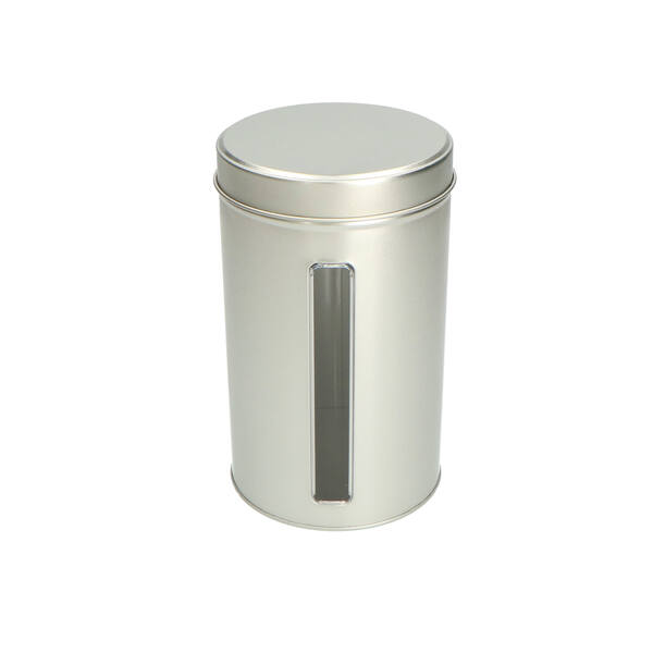 Blik rond met venster zilver ø 107x178 mm
