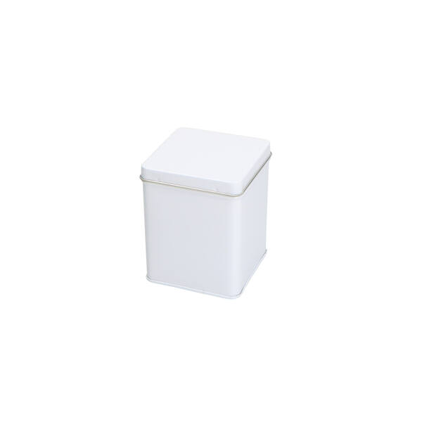 Blik vierkant 100 gram met scharnierdeksel wit 75x75x95 mm