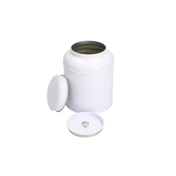 Blik rond met domed deksel en binnendeksel groot wit ø 100x130 mm