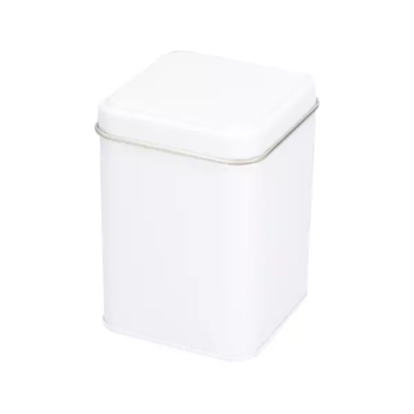 Blik vierkant 200 gram met scharnierdeksel wit 88x88x115 mm