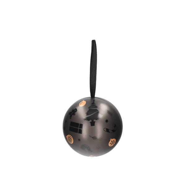 Set van 3 Kerstballen in geschenkdoos dessin 'black gold neutraal met lak tekening' ø 68 mm (8 x 3 stuks per doos)